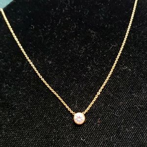 17 Inch Gold Tone Necklace with Small Round CZ Stone